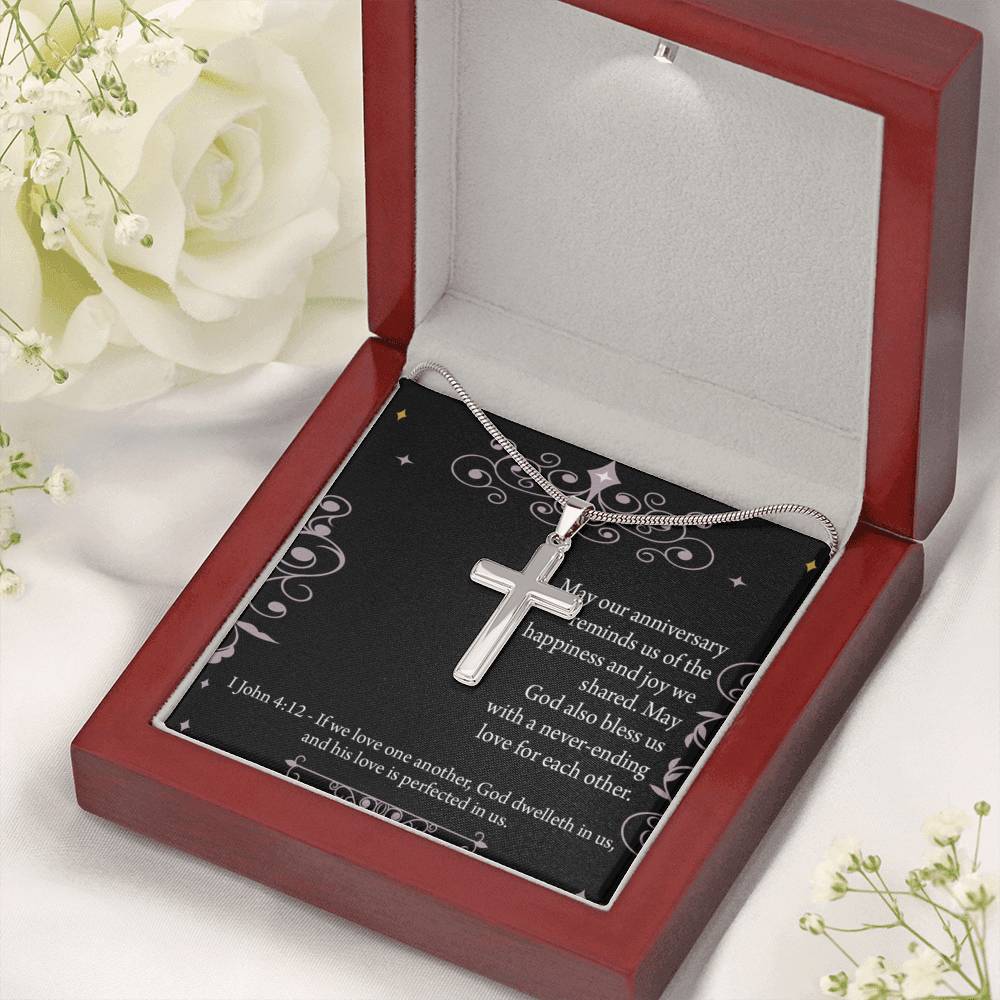 Christian Encouragement Anniversary Happiness 1 John 4:12 Cross Card Necklace w Stainless Steel Pendant-Express Your Love Gifts