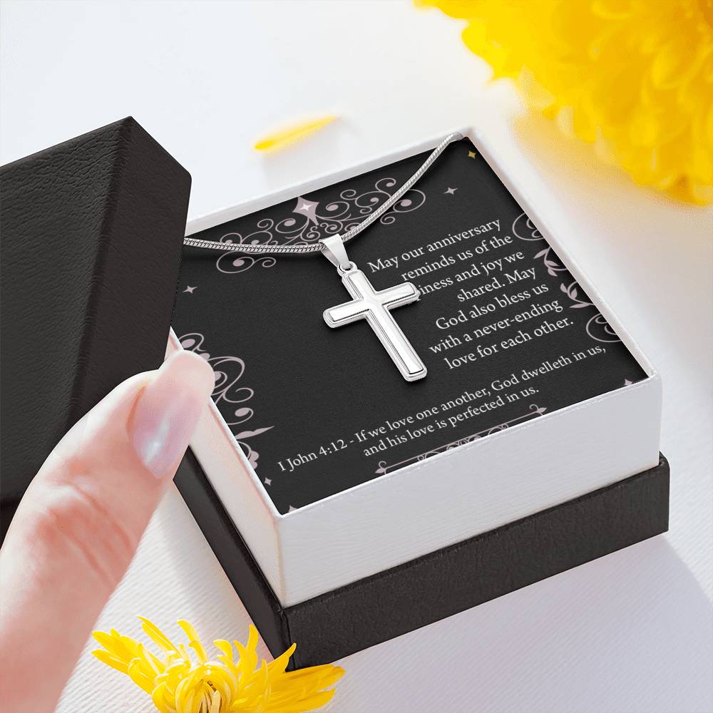 Christian Encouragement Anniversary Happiness 1 John 4:12 Cross Card Necklace w Stainless Steel Pendant-Express Your Love Gifts