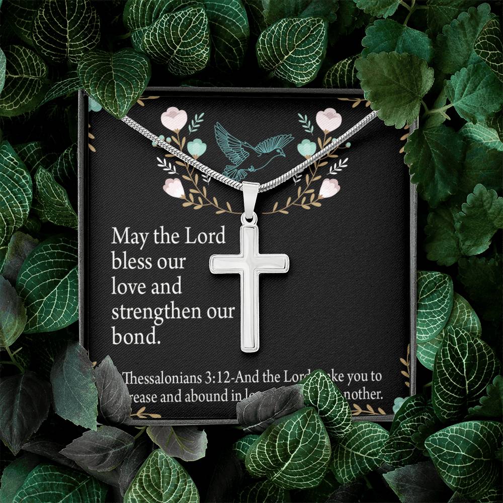 Christian Encouragement Anniversary Lord Bless Our Love 1 Thessalonians 3:12 Cross Card Necklace w Stainless Steel Pendant-Express Your Love Gifts