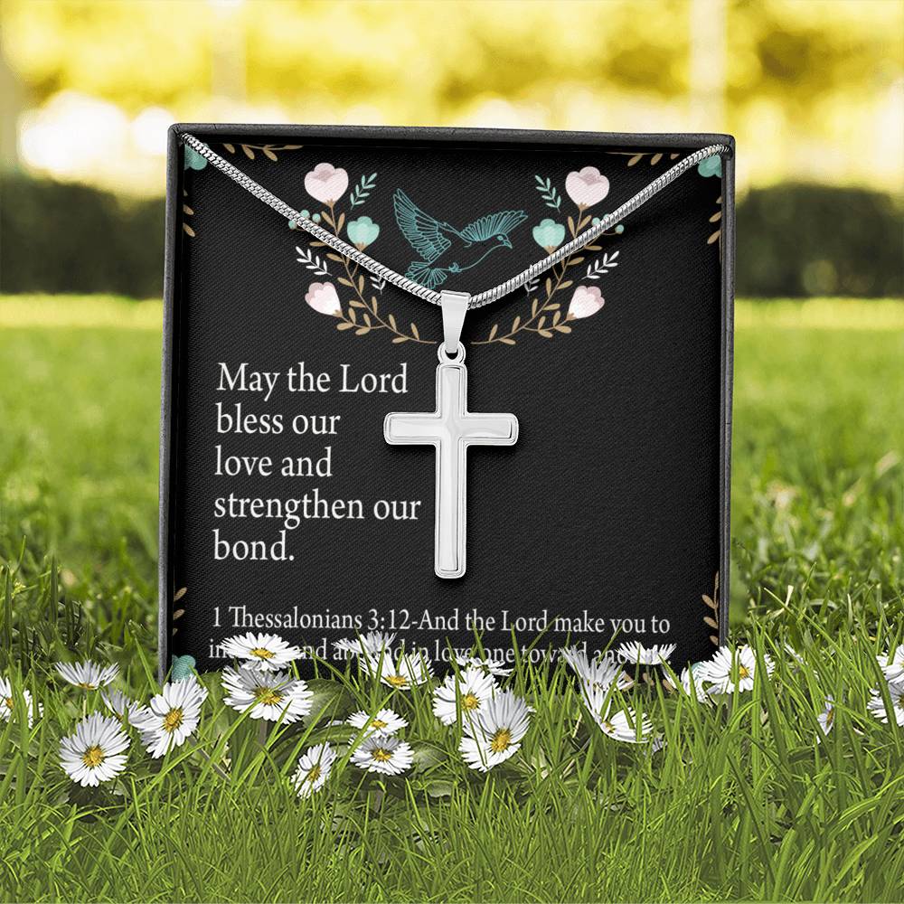 Christian Encouragement Anniversary Lord Bless Our Love 1 Thessalonians 3:12 Cross Card Necklace w Stainless Steel Pendant-Express Your Love Gifts