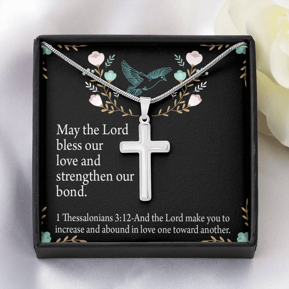 Christian Encouragement Anniversary Lord Bless Our Love 1 Thessalonians 3:12 Cross Card Necklace w Stainless Steel Pendant-Express Your Love Gifts