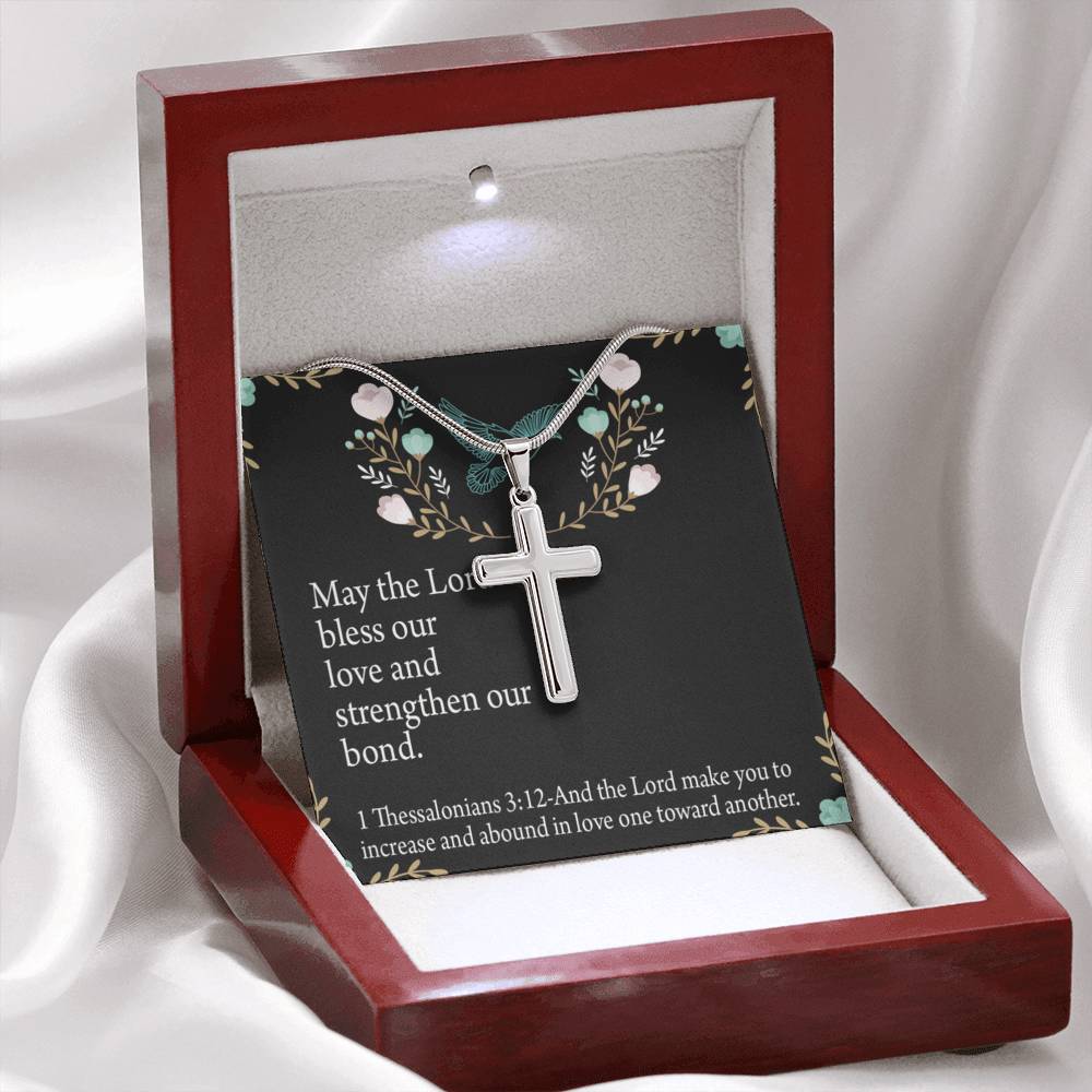 Christian Encouragement Anniversary Lord Bless Our Love 1 Thessalonians 3:12 Cross Card Necklace w Stainless Steel Pendant-Express Your Love Gifts