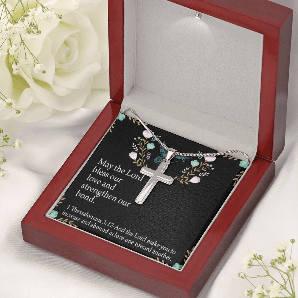 Christian Encouragement Anniversary Lord Bless Our Love 1 Thessalonians 3:12 Cross Card Necklace w Stainless Steel Pendant-Express Your Love Gifts