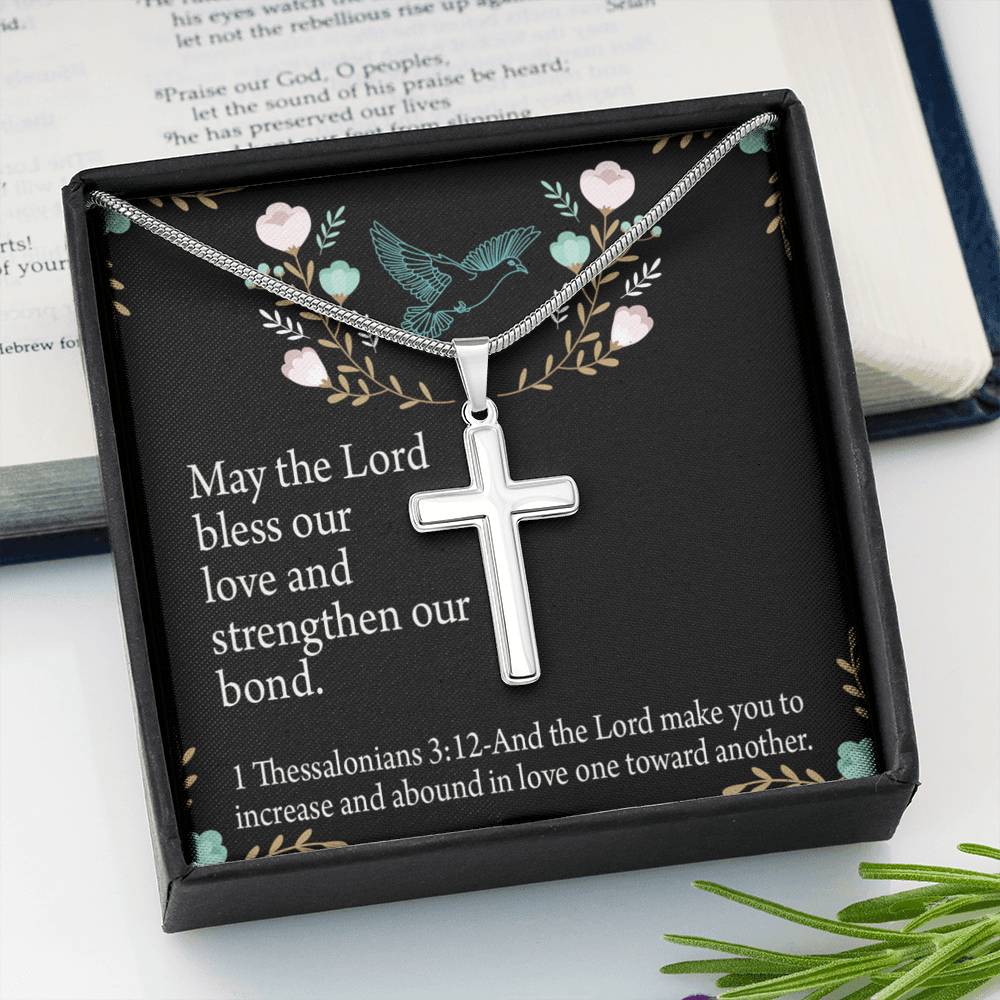 Christian Encouragement Anniversary Lord Bless Our Love 1 Thessalonians 3:12 Cross Card Necklace w Stainless Steel Pendant-Express Your Love Gifts