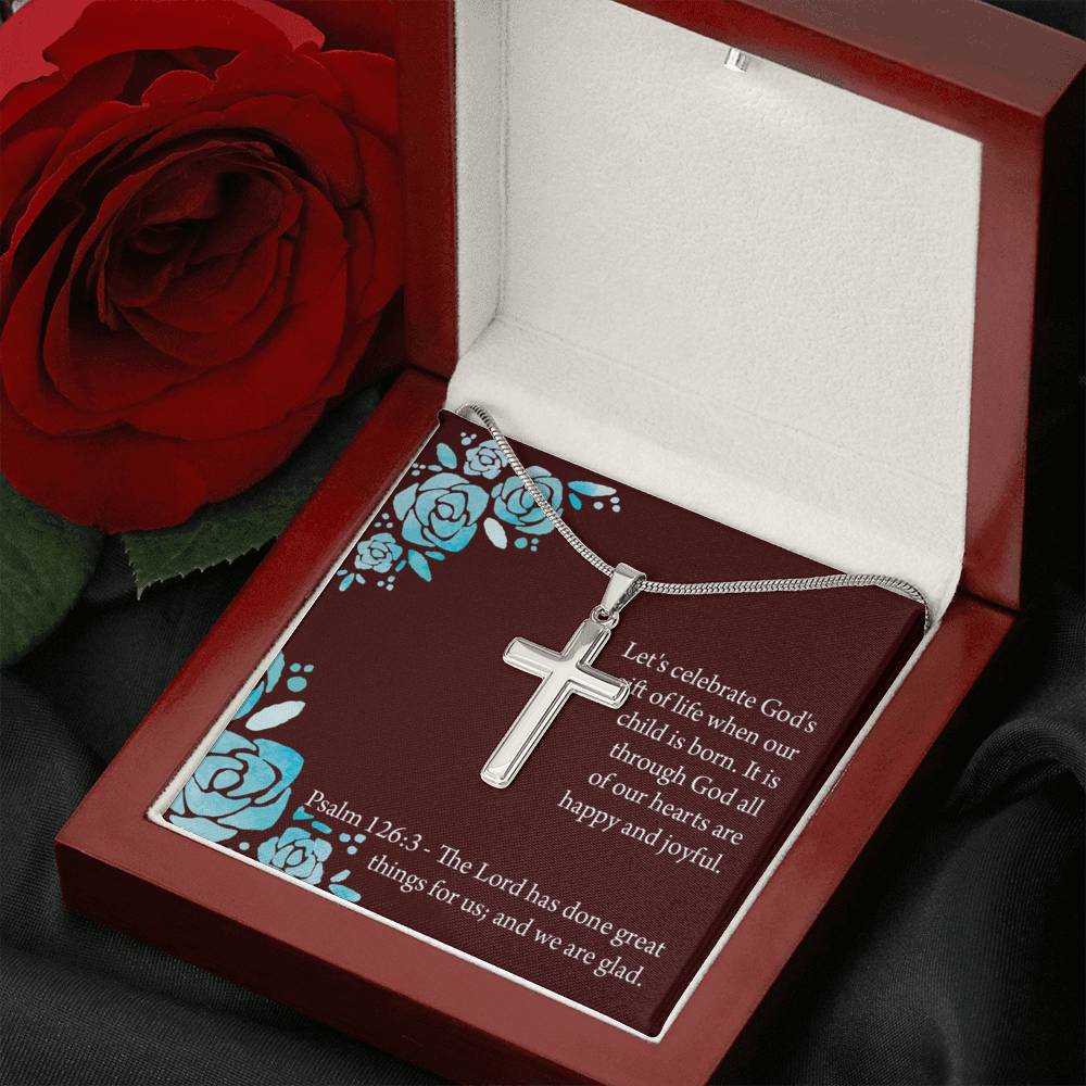 Christian Encouragement Baby Girl is God's Gift Psalm 126:3 Cross Necklace Stainless Steel Pendant Message Card-Express Your Love Gifts