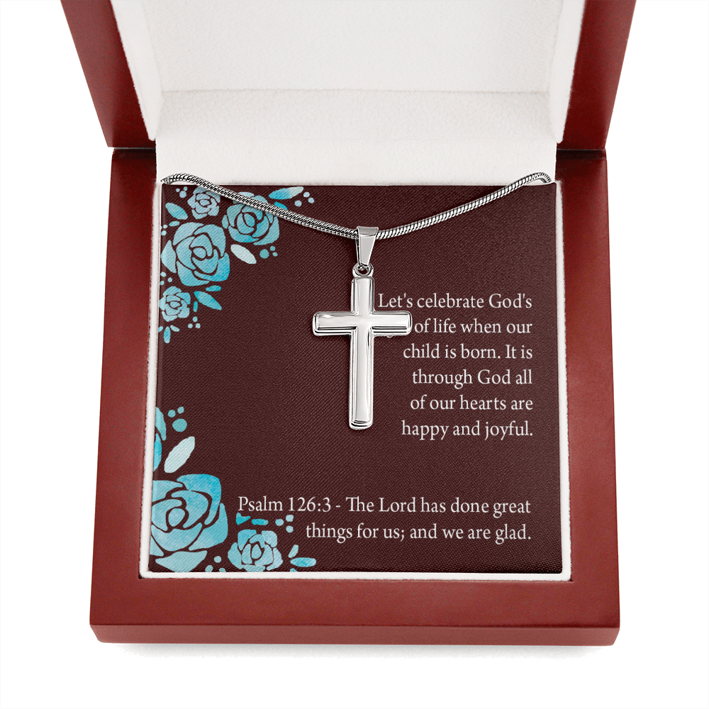 Christian Encouragement Baby Girl is God's Gift Psalm 126:3 Cross Necklace Stainless Steel Pendant Message Card-Express Your Love Gifts