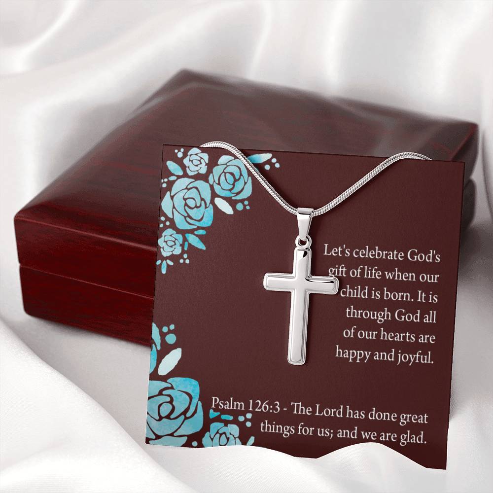 Christian Encouragement Baby Girl is God's Gift Psalm 126:3 Cross Necklace Stainless Steel Pendant Message Card-Express Your Love Gifts