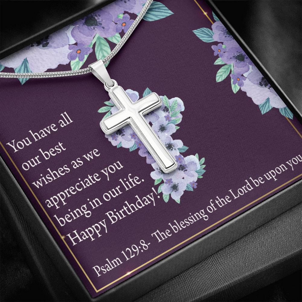Christian Encouragement Birthday Appreciation Psalm 129:8 Cross Card Necklace w Stainless Steel Pendant-Express Your Love Gifts