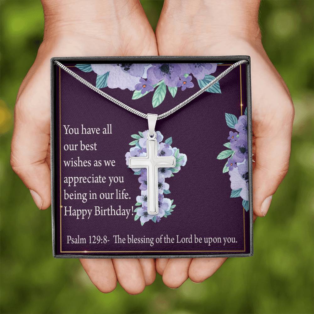 Christian Encouragement Birthday Appreciation Psalm 129:8 Cross Card Necklace w Stainless Steel Pendant-Express Your Love Gifts
