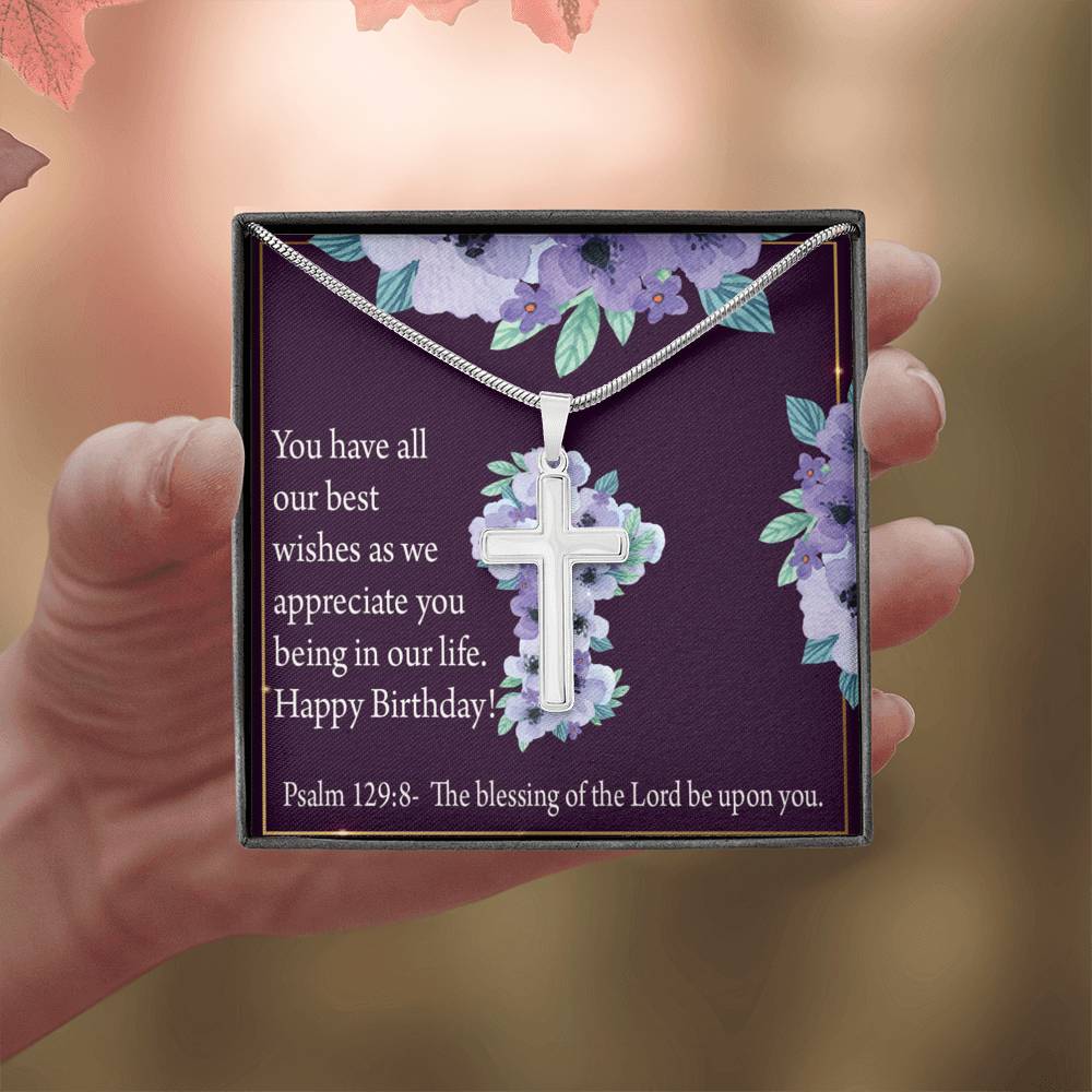 Christian Encouragement Birthday Appreciation Psalm 129:8 Cross Card Necklace w Stainless Steel Pendant-Express Your Love Gifts