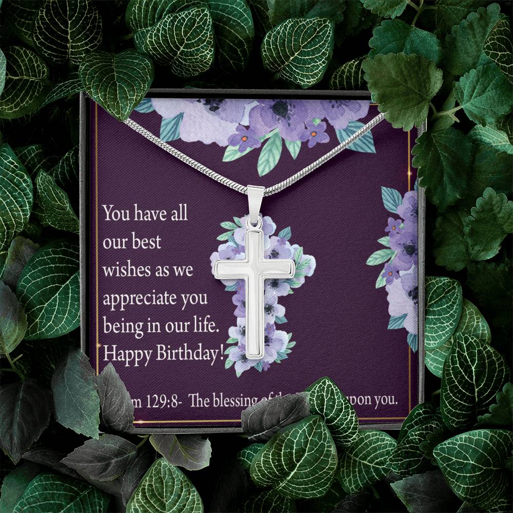 Christian Encouragement Birthday Appreciation Psalm 129:8 Cross Card Necklace w Stainless Steel Pendant-Express Your Love Gifts
