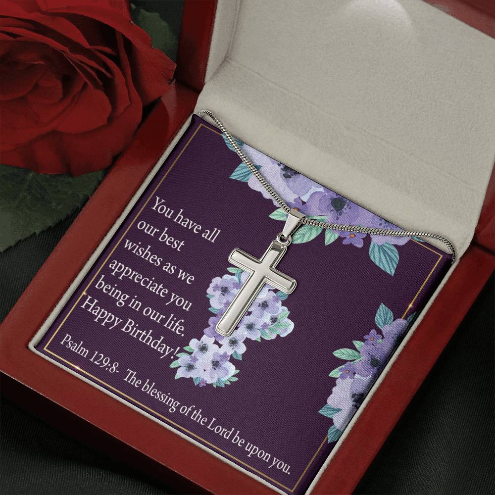 Christian Encouragement Birthday Appreciation Psalm 129:8 Cross Card Necklace w Stainless Steel Pendant-Express Your Love Gifts