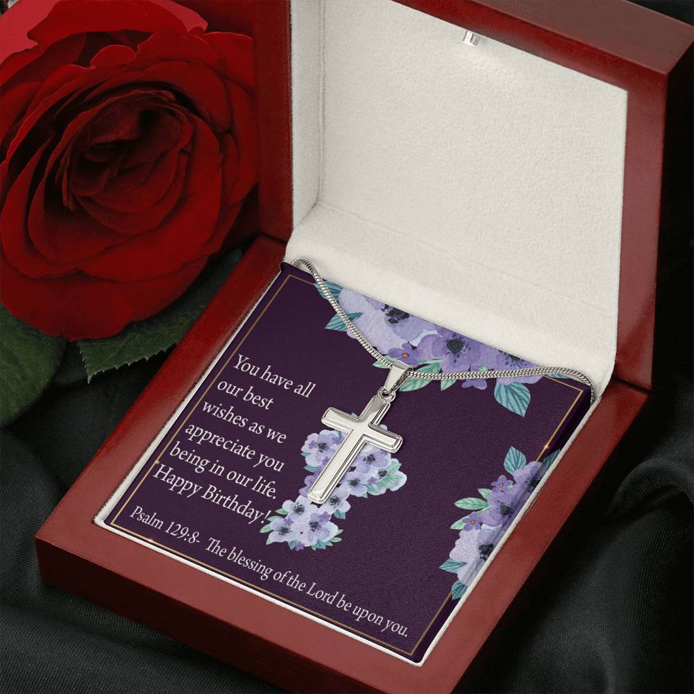 Christian Encouragement Birthday Appreciation Psalm 129:8 Cross Card Necklace w Stainless Steel Pendant-Express Your Love Gifts