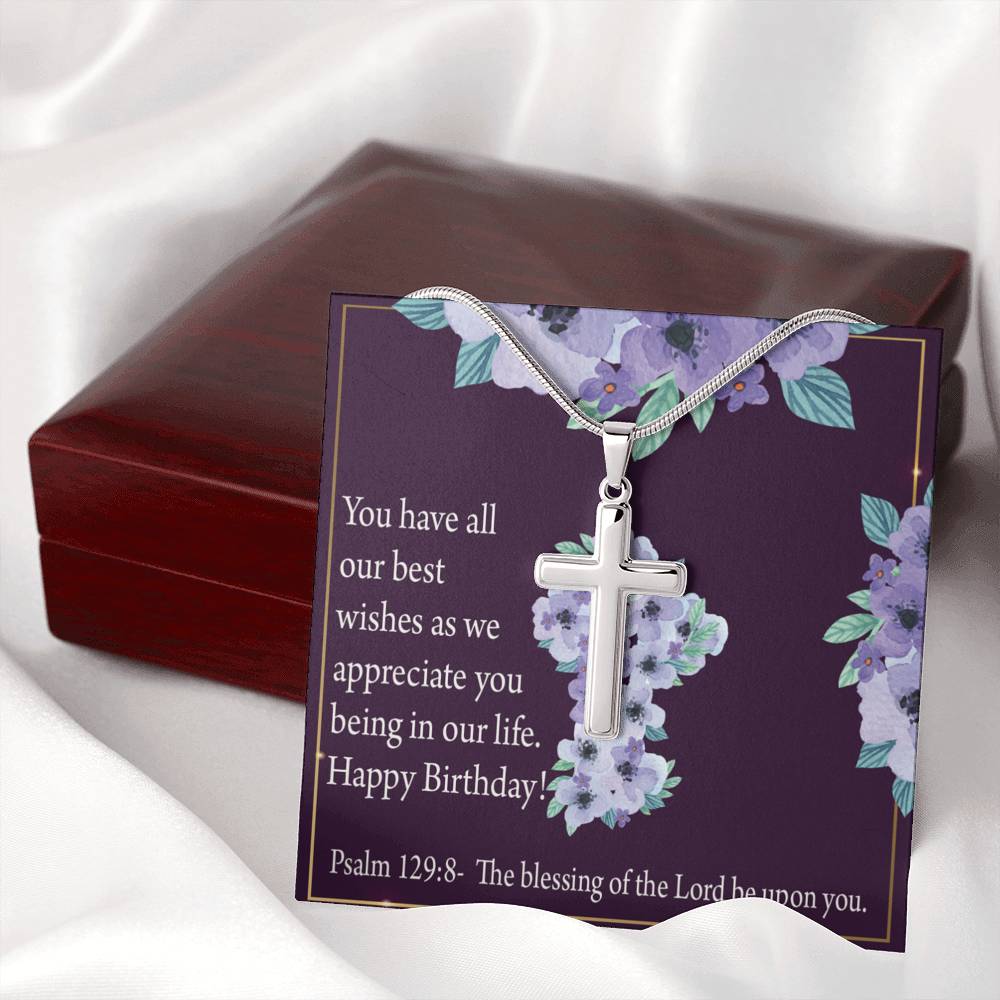 Christian Encouragement Birthday Appreciation Psalm 129:8 Cross Card Necklace w Stainless Steel Pendant-Express Your Love Gifts