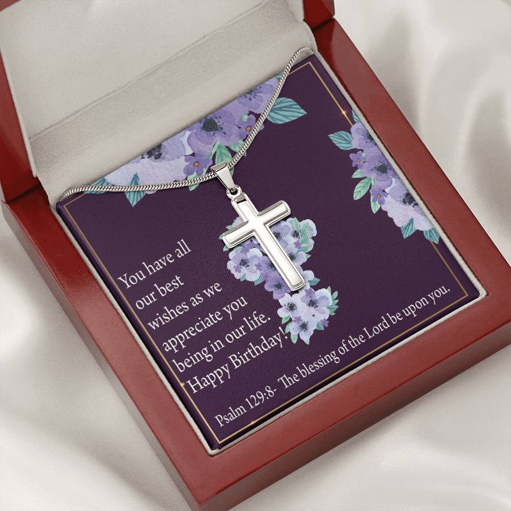 Christian Encouragement Birthday Appreciation Psalm 129:8 Cross Card Necklace w Stainless Steel Pendant-Express Your Love Gifts