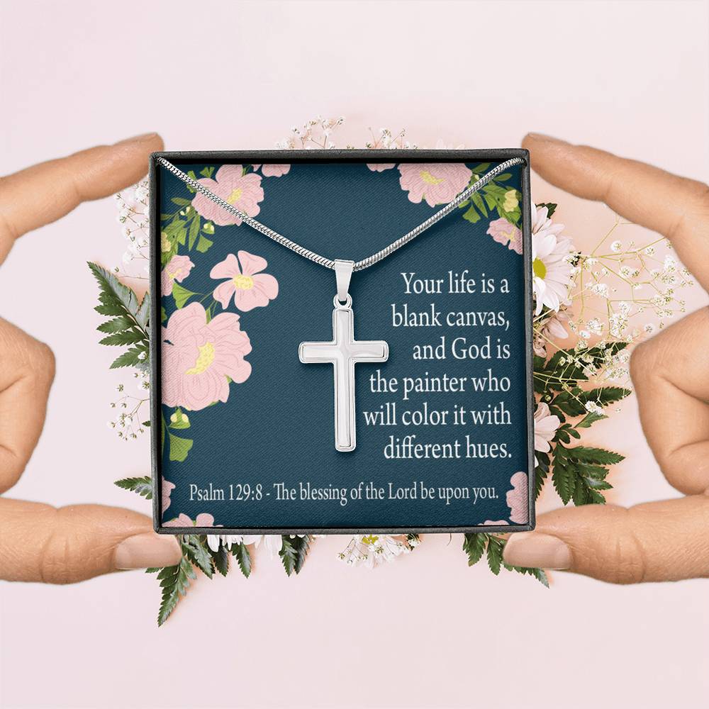 Christian Encouragement Blessing On You Psalm 128:9 Cross Card Necklace w Stainless Steel Pendant-Express Your Love Gifts