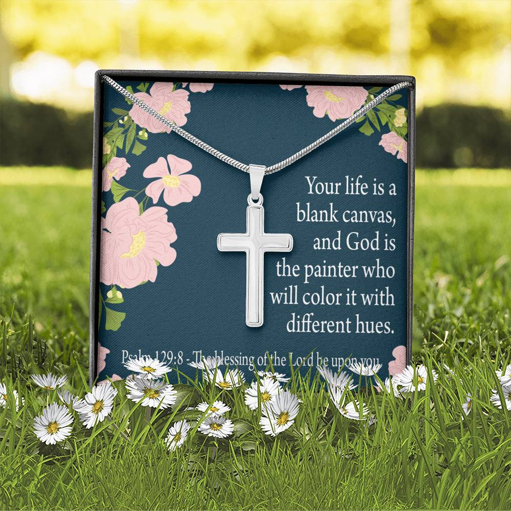 Christian Encouragement Blessing On You Psalm 128:9 Cross Card Necklace w Stainless Steel Pendant-Express Your Love Gifts