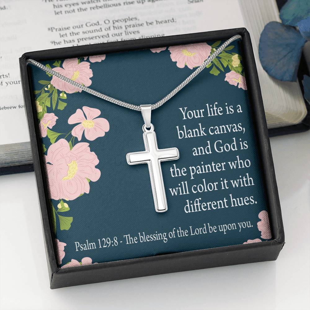 Christian Encouragement Blessing On You Psalm 128:9 Cross Card Necklace w Stainless Steel Pendant-Express Your Love Gifts