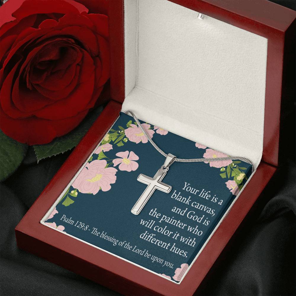 Christian Encouragement Blessing On You Psalm 128:9 Cross Card Necklace w Stainless Steel Pendant-Express Your Love Gifts