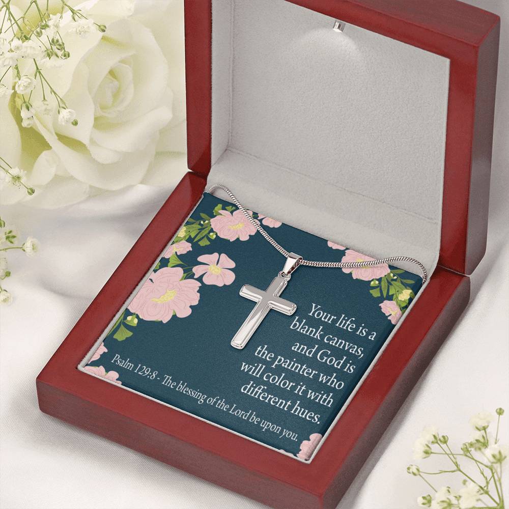 Christian Encouragement Blessing On You Psalm 128:9 Cross Card Necklace w Stainless Steel Pendant-Express Your Love Gifts