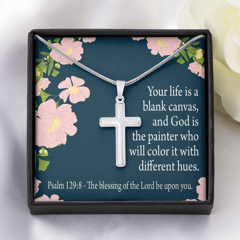 Christian Encouragement Blessing On You Psalm 128:9 Cross Card Necklace w Stainless Steel Pendant-Express Your Love Gifts