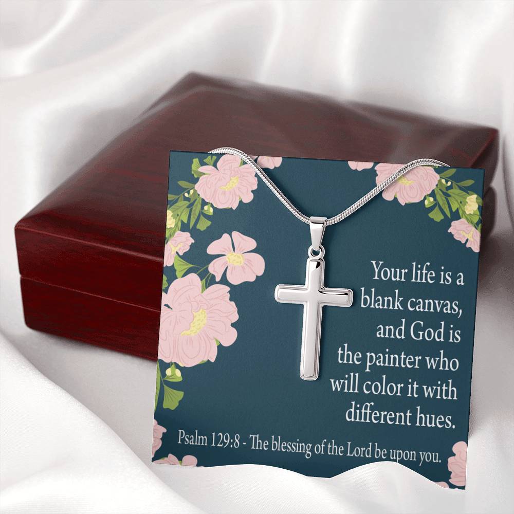 Christian Encouragement Blessing On You Psalm 128:9 Cross Card Necklace w Stainless Steel Pendant-Express Your Love Gifts