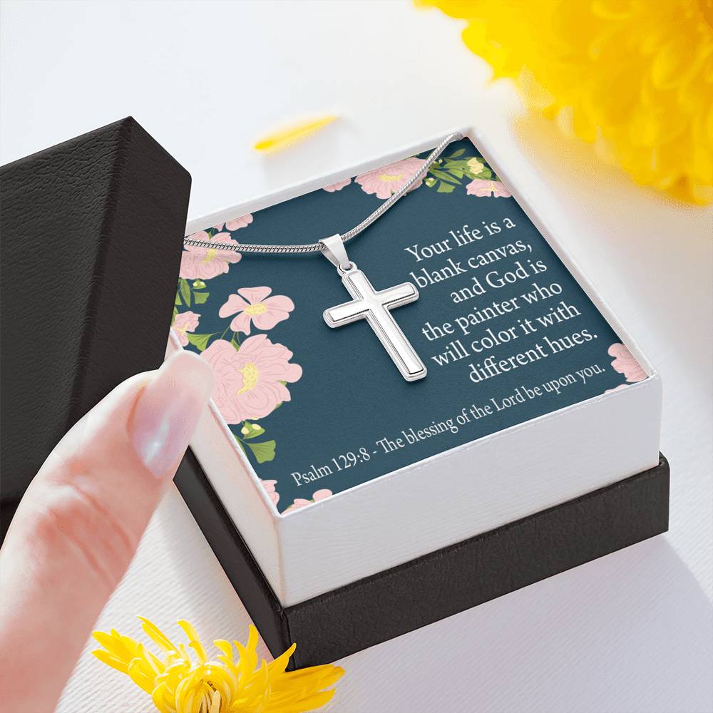 Christian Encouragement Blessing On You Psalm 128:9 Cross Card Necklace w Stainless Steel Pendant-Express Your Love Gifts