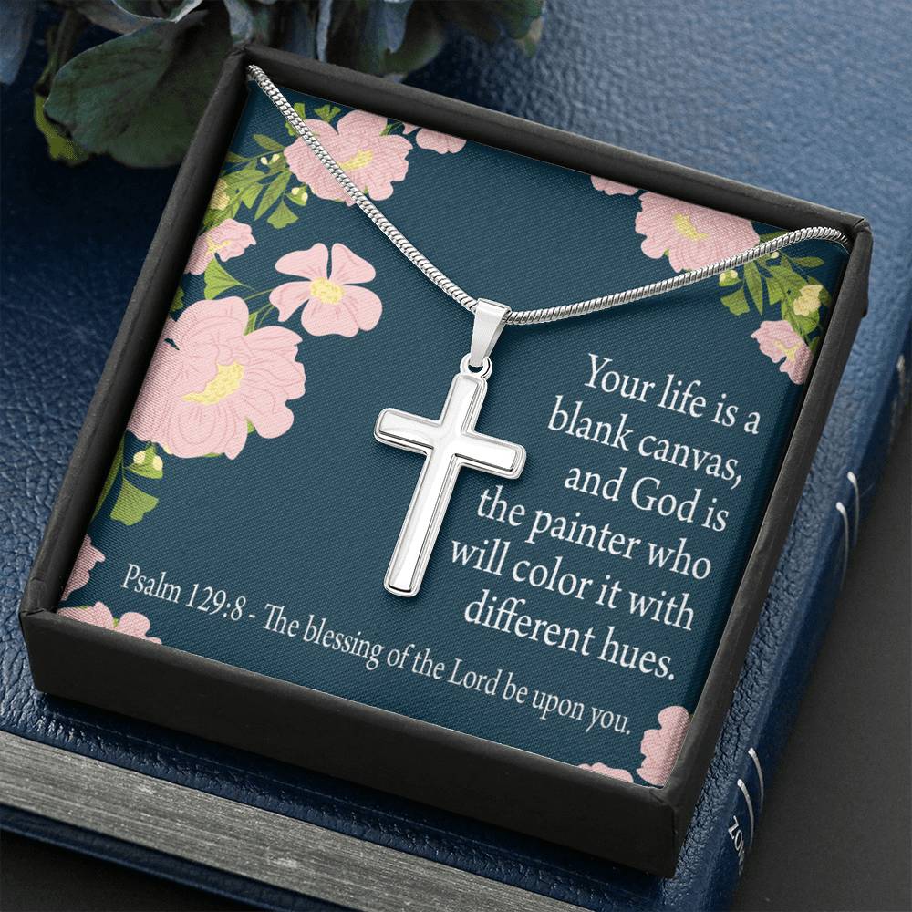 Christian Encouragement Blessing On You Psalm 128:9 Cross Card Necklace w Stainless Steel Pendant-Express Your Love Gifts