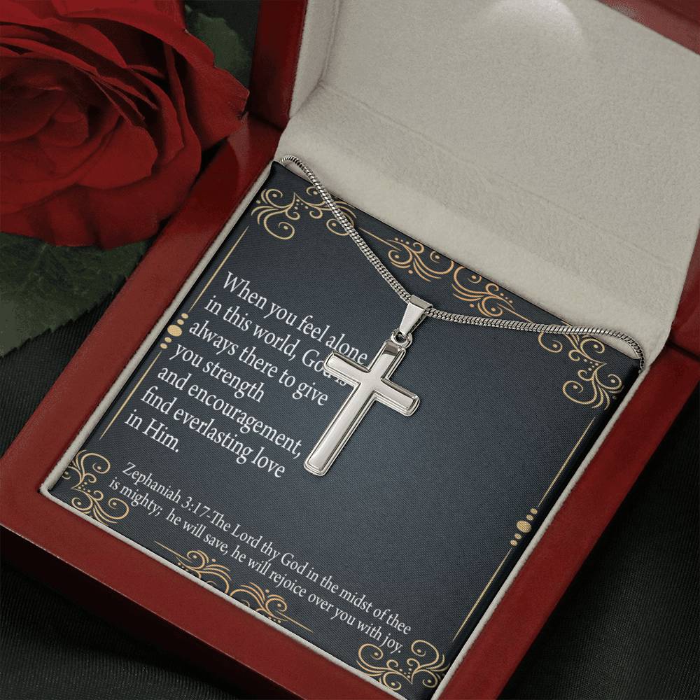 Christian Encouragement Care & Concern Zephaniah 3:17 Cross Card Necklace w Stainless Steel Pendant-Express Your Love Gifts