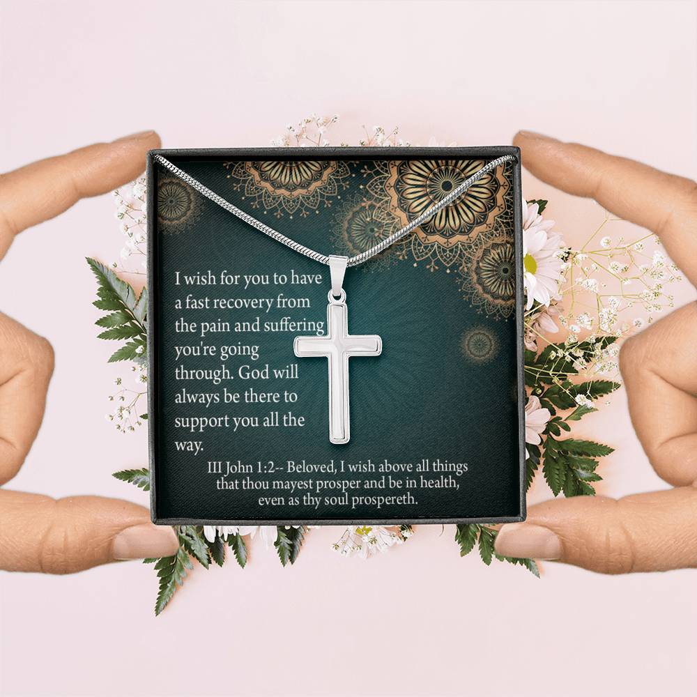 Christian Encouragement Get Well God's Support 3 John 1:2 Cross Card Necklace w Stainless Steel Pendant-Express Your Love Gifts