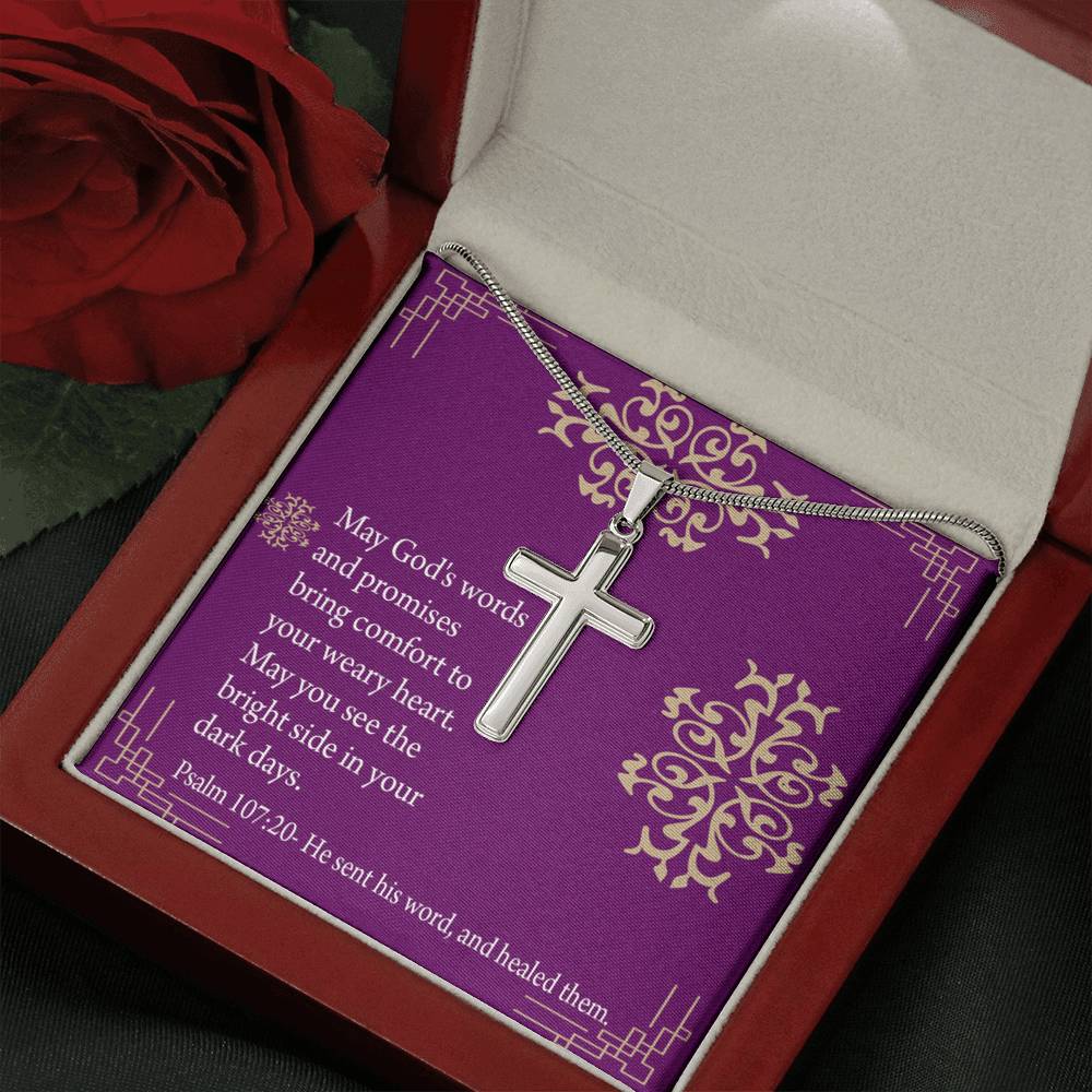 Christian Encouragement Get Well God's Words & Promises Psalm 107:20 Cross Card Necklace w Stainless Steel Pendant-Express Your Love Gifts