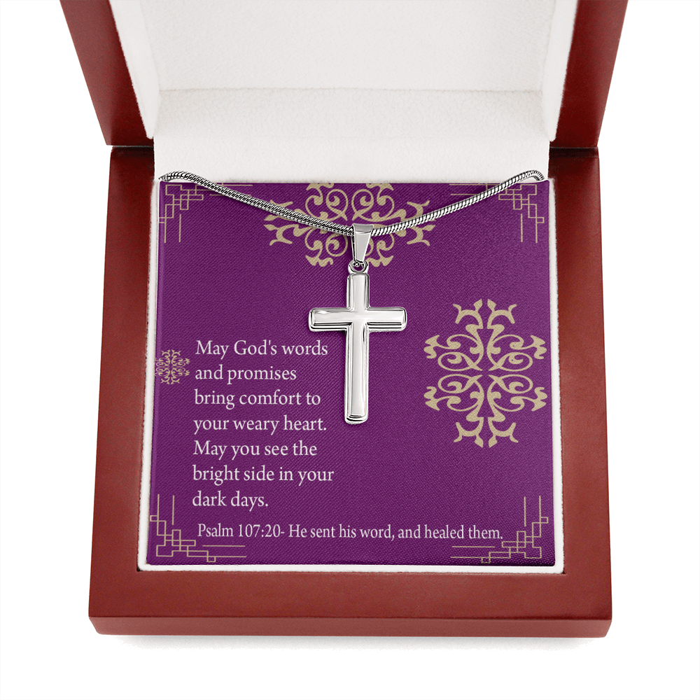 Christian Encouragement Get Well God's Words & Promises Psalm 107:20 Cross Card Necklace w Stainless Steel Pendant-Express Your Love Gifts