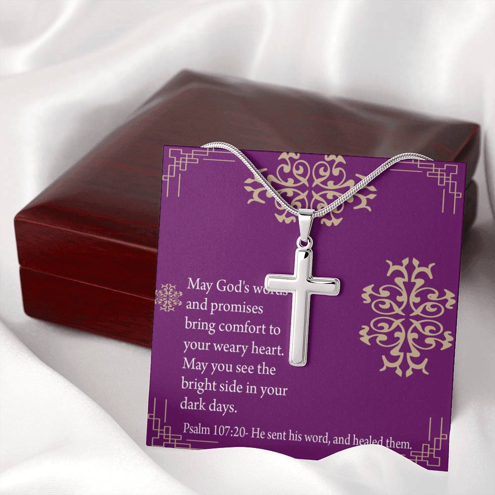 Christian Encouragement Get Well God's Words & Promises Psalm 107:20 Cross Card Necklace w Stainless Steel Pendant-Express Your Love Gifts