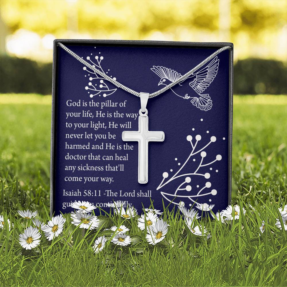 Christian Encouragement Get Well Isaiah 58:11 Cross Card Necklace w Stainless Steel Pendant-Express Your Love Gifts