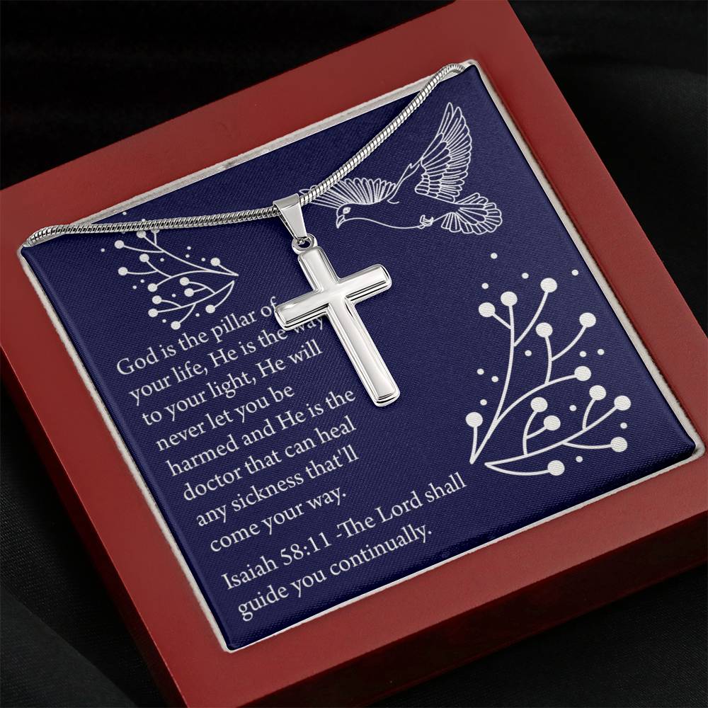 Christian Encouragement Get Well Isaiah 58:11 Cross Card Necklace w Stainless Steel Pendant-Express Your Love Gifts