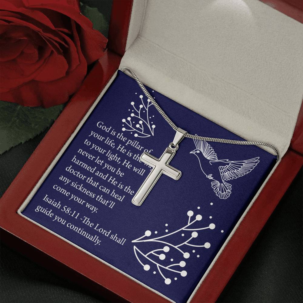 Christian Encouragement Get Well Isaiah 58:11 Cross Card Necklace w Stainless Steel Pendant-Express Your Love Gifts