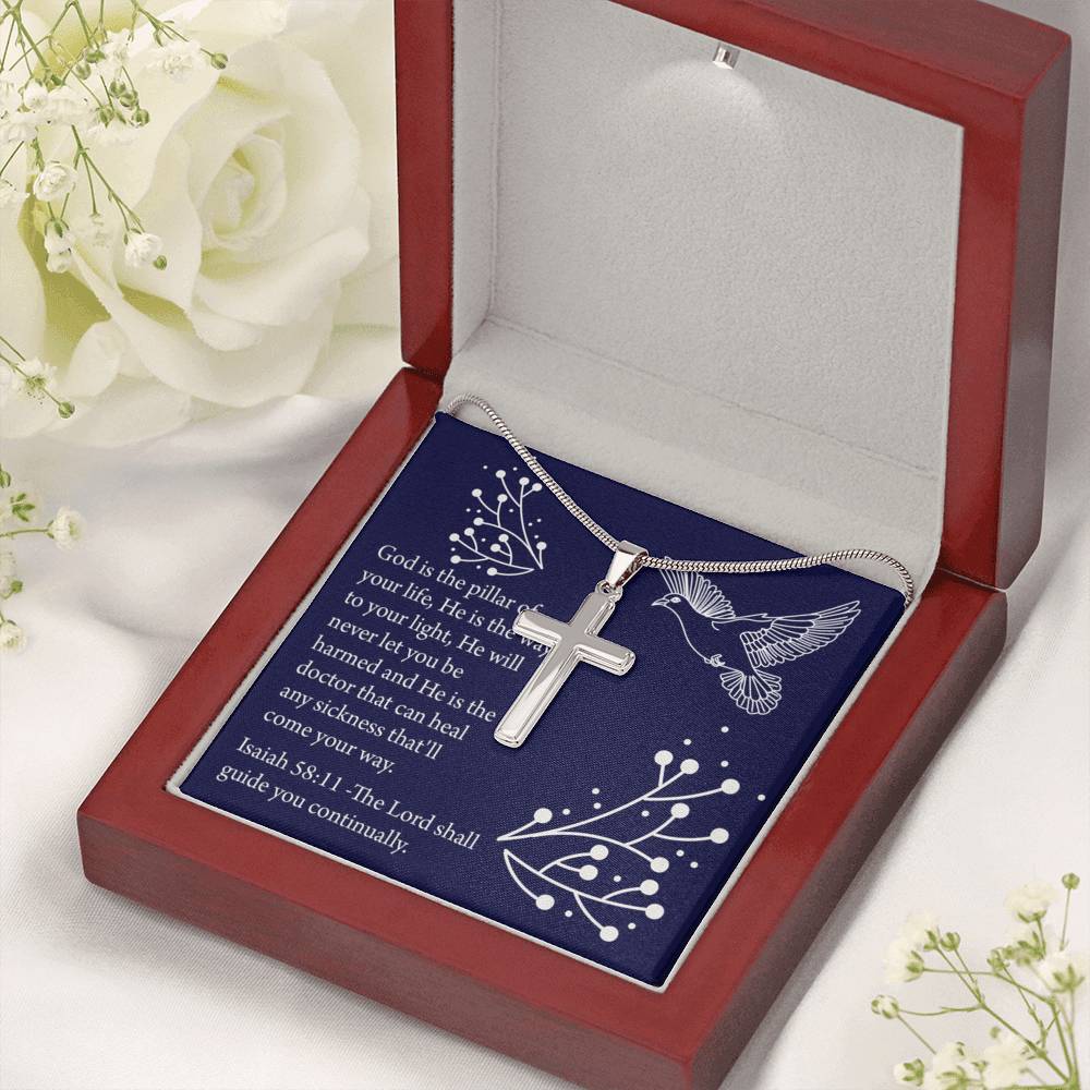 Christian Encouragement Get Well Isaiah 58:11 Cross Card Necklace w Stainless Steel Pendant-Express Your Love Gifts
