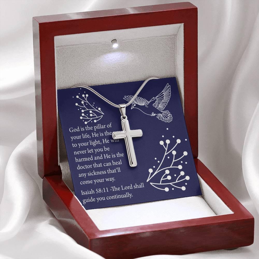 Christian Encouragement Get Well Isaiah 58:11 Cross Card Necklace w Stainless Steel Pendant-Express Your Love Gifts