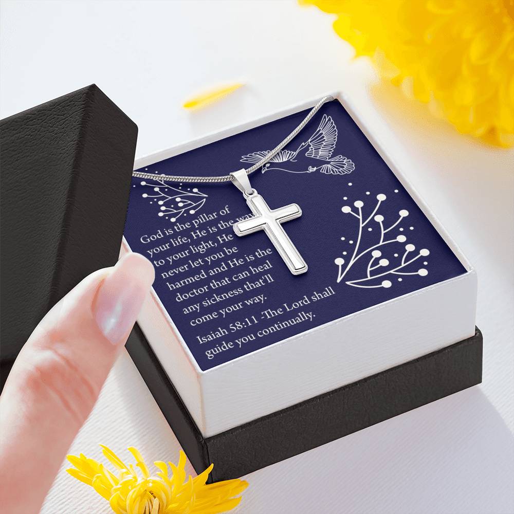 Christian Encouragement Get Well Isaiah 58:11 Cross Card Necklace w Stainless Steel Pendant-Express Your Love Gifts