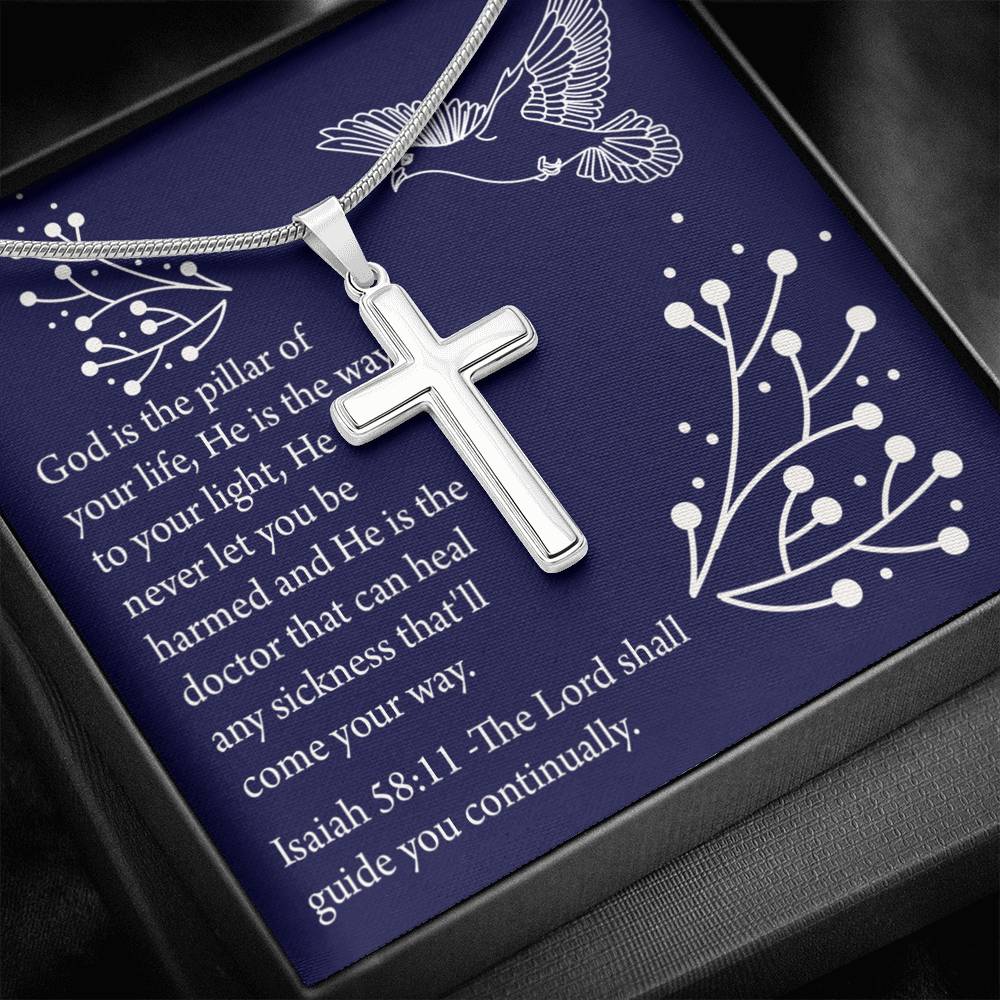 Christian Encouragement Get Well Isaiah 58:11 Cross Card Necklace w Stainless Steel Pendant-Express Your Love Gifts