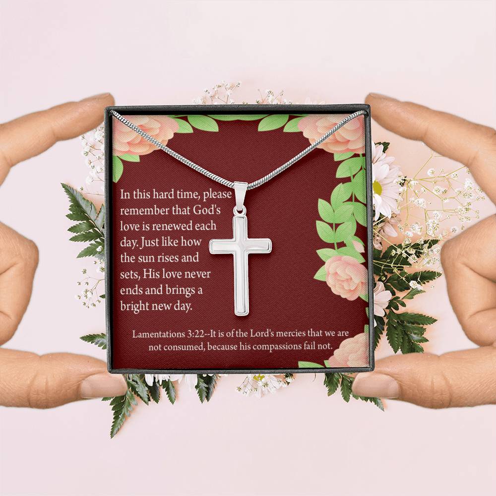 Christian Encouragement Get Well Surrounded In Prayer Lamentations 3:22 Cross Card Necklace w Stainless Steel Pendant-Express Your Love Gifts