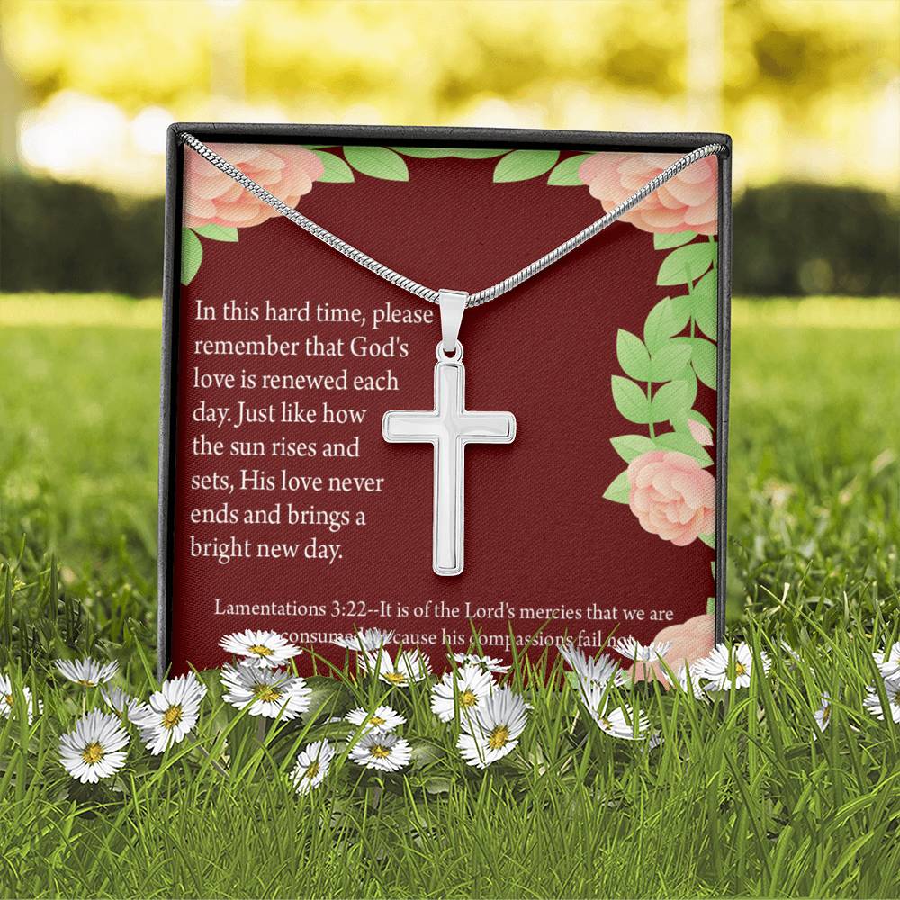 Christian Encouragement Get Well Surrounded In Prayer Lamentations 3:22 Cross Card Necklace w Stainless Steel Pendant-Express Your Love Gifts