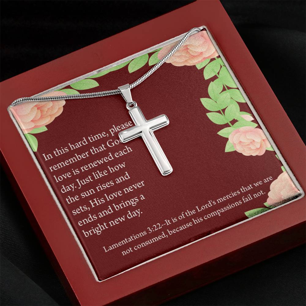 Christian Encouragement Get Well Surrounded In Prayer Lamentations 3:22 Cross Card Necklace w Stainless Steel Pendant-Express Your Love Gifts