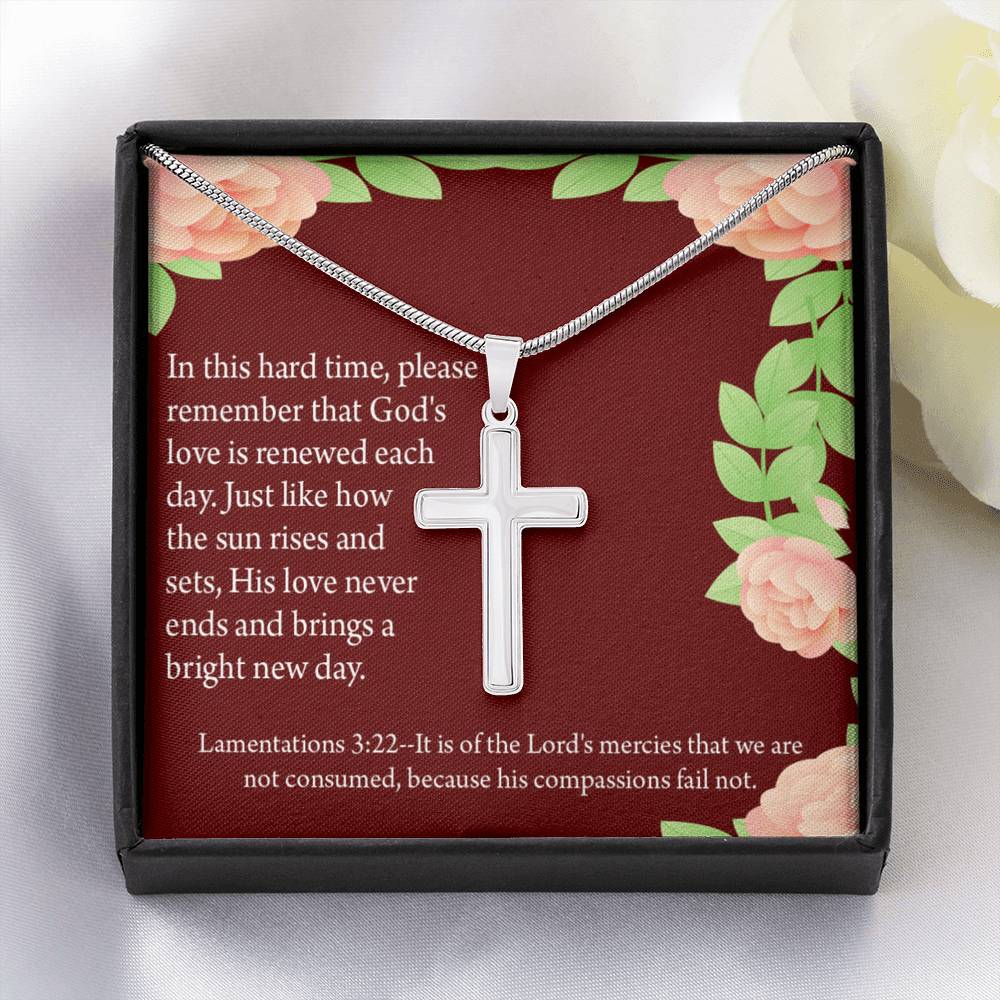 Christian Encouragement Get Well Surrounded In Prayer Lamentations 3:22 Cross Card Necklace w Stainless Steel Pendant-Express Your Love Gifts
