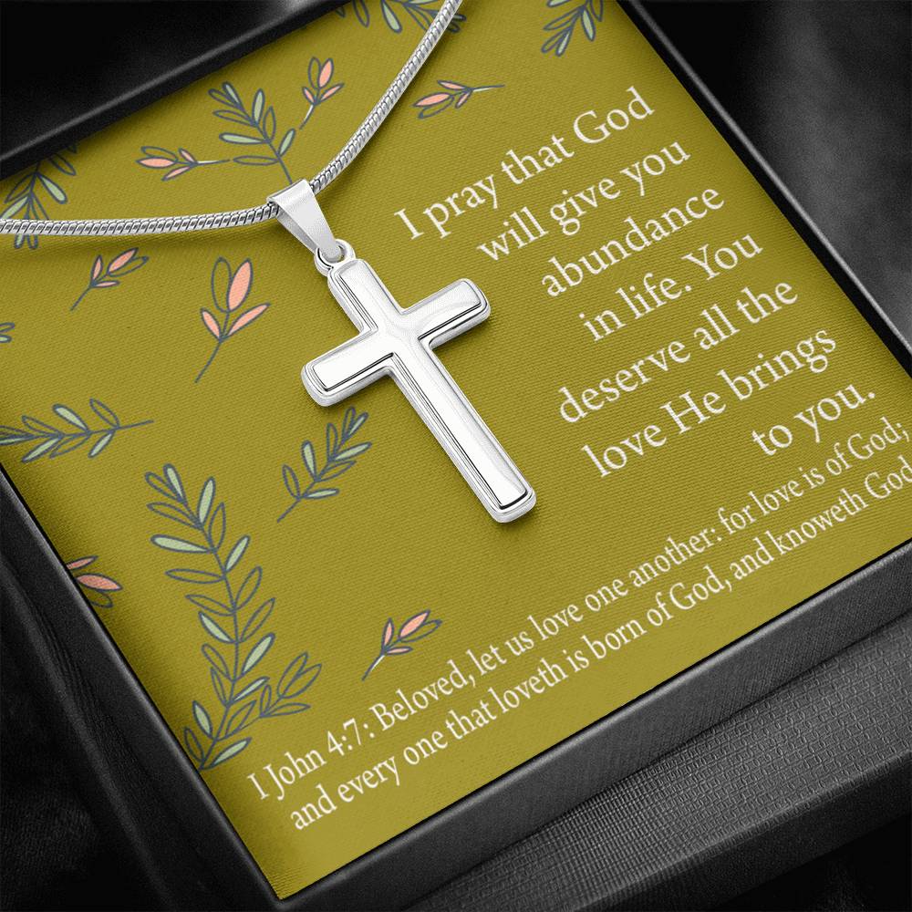 Christian Encouragement God's Love 1 John 4:7 Cross Card Necklace w Stainless Steel Pendant-Express Your Love Gifts