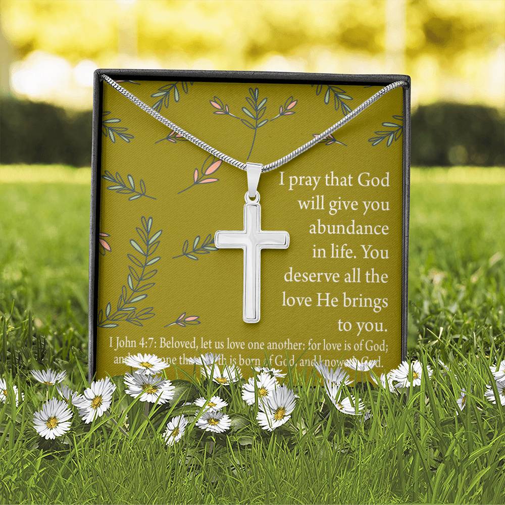 Christian Encouragement God's Love 1 John 4:7 Cross Card Necklace w Stainless Steel Pendant-Express Your Love Gifts