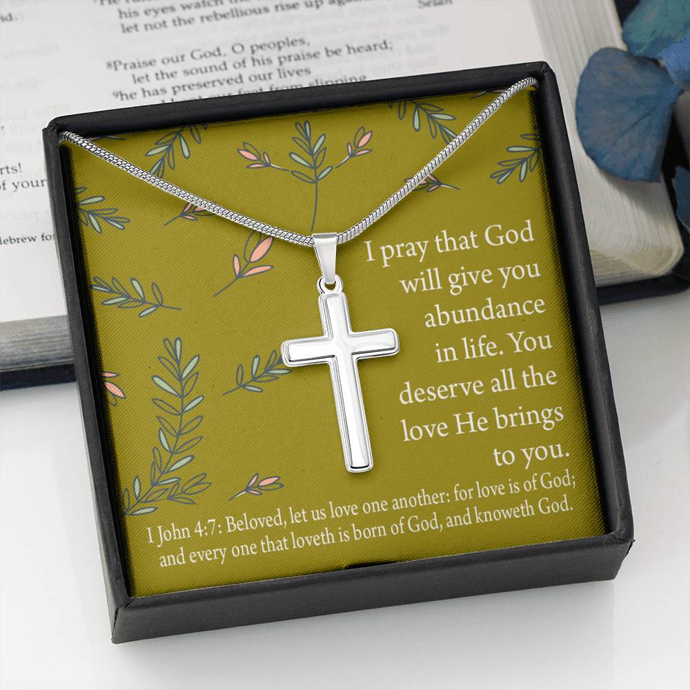 Christian Encouragement God's Love 1 John 4:7 Cross Card Necklace w Stainless Steel Pendant-Express Your Love Gifts