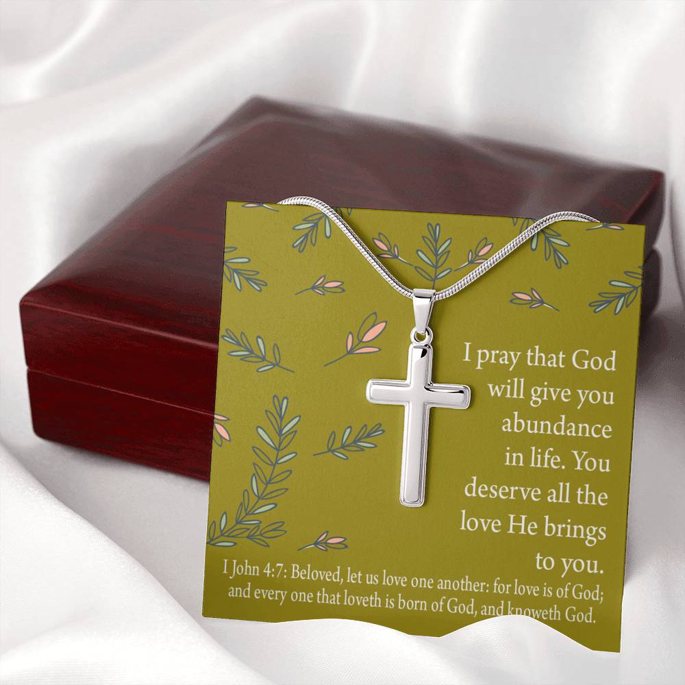 Christian Encouragement God's Love 1 John 4:7 Cross Card Necklace w Stainless Steel Pendant-Express Your Love Gifts