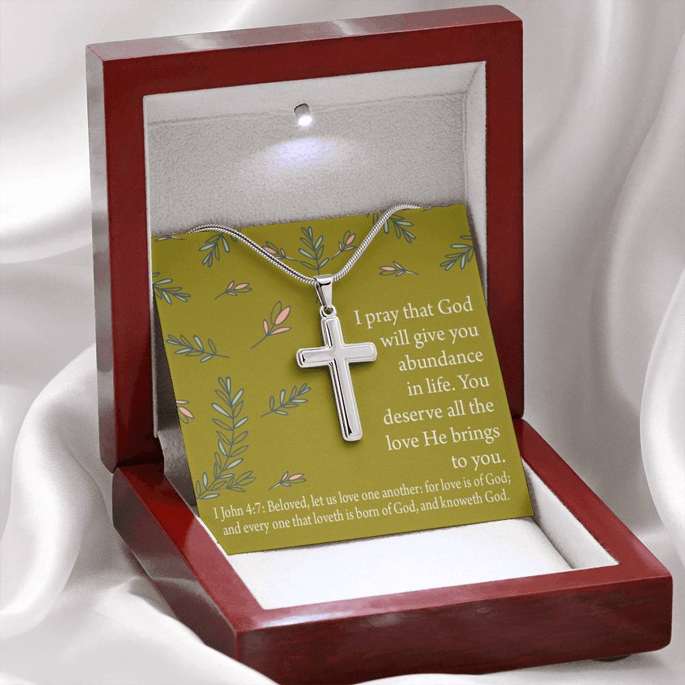 Christian Encouragement God's Love 1 John 4:7 Cross Card Necklace w Stainless Steel Pendant-Express Your Love Gifts