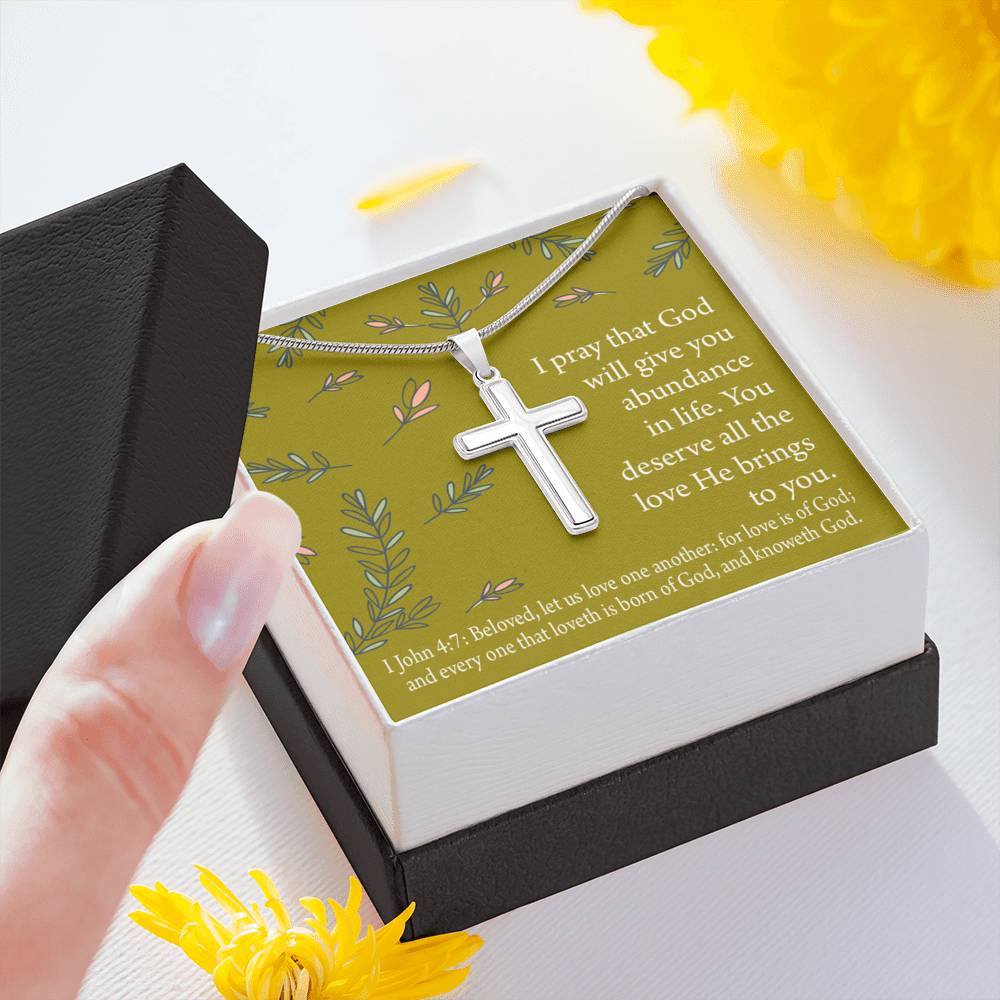Christian Encouragement God's Love 1 John 4:7 Cross Card Necklace w Stainless Steel Pendant-Express Your Love Gifts